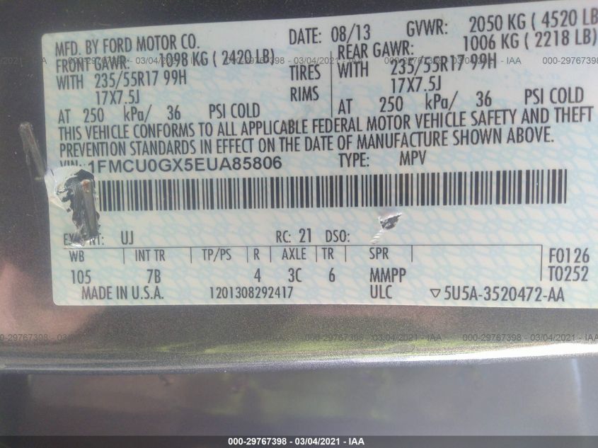 2014 FORD ESCAPE SE 1FMCU0GX5EUA85806