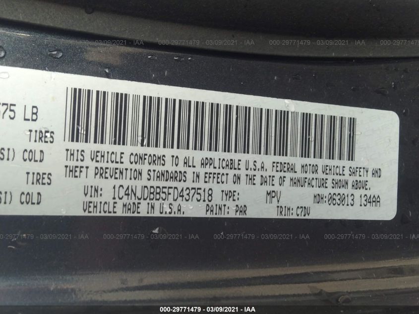 2015 JEEP COMPASS SPORT 1C4NJDBB5FD437518