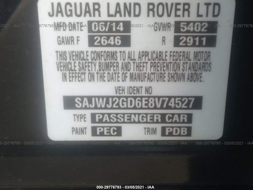 2014 JAGUAR XJ XJL PORTFOLIO SAJWJ2GD6E8V74527