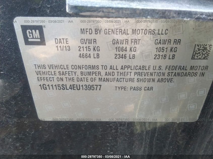 2014 CHEVROLET IMPALA LT 1G1115SL4EU139577