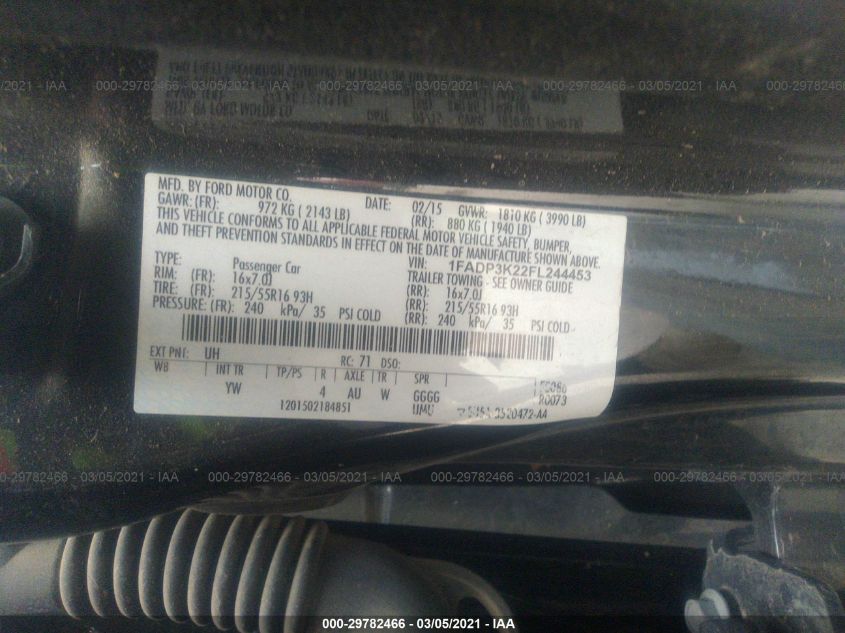 2015 FORD FOCUS SE 1FADP3K22FL244453