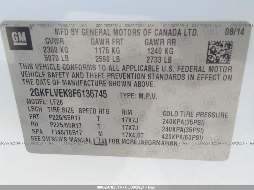 2015 GMC TERRAIN SLE 2GKFLVEK8F6136745