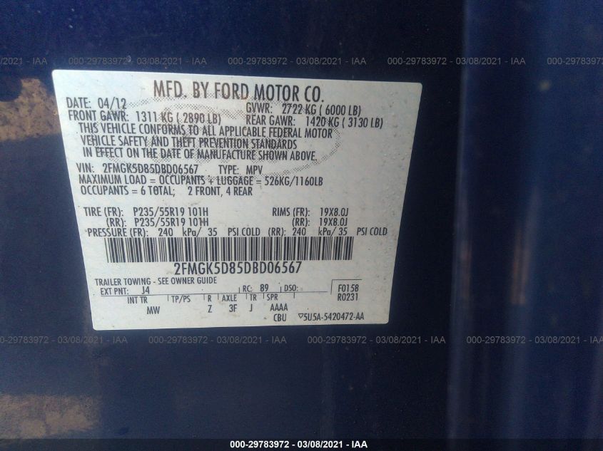 2013 FORD FLEX LIMITED 2FMGK5D85DBD06567