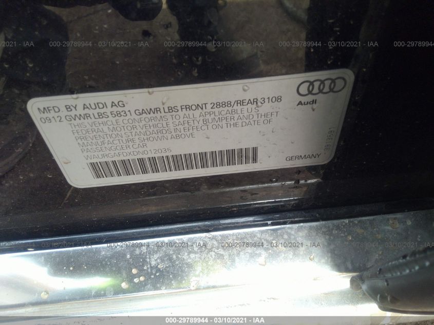 2013 AUDI A8 L 3.0L WAURGAFDXDN012035