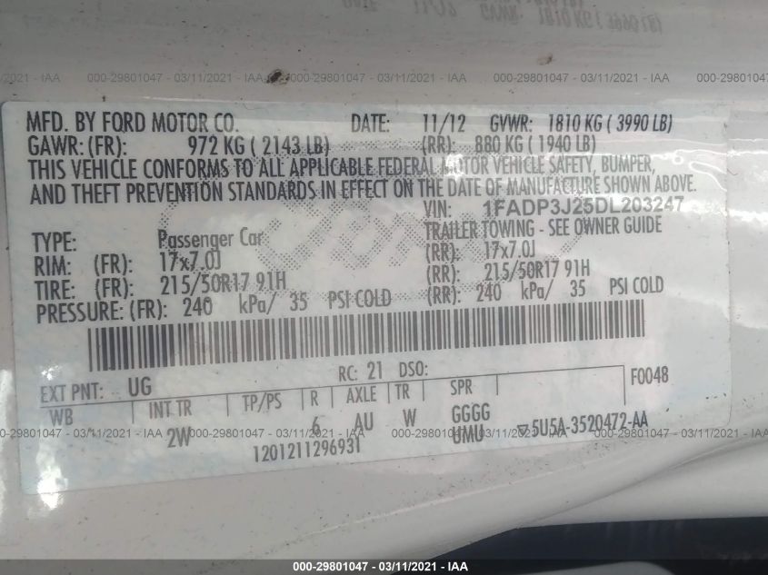 2013 FORD FOCUS TITANIUM 1FADP3J25DL203247
