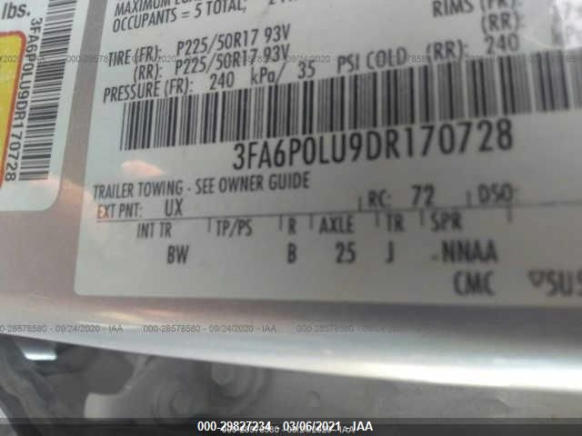 2013 FORD FUSION SE HYBRID 3FA6P0LU9DR170728