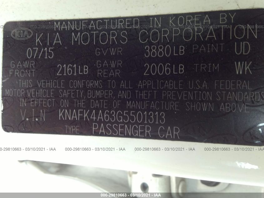 2016 KIA FORTE LX KNAFK4A63G5501313