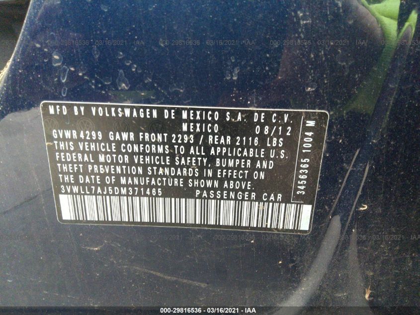 2013 VOLKSWAGEN JETTA SEDAN TDI 3VWLL7AJ5DM371465