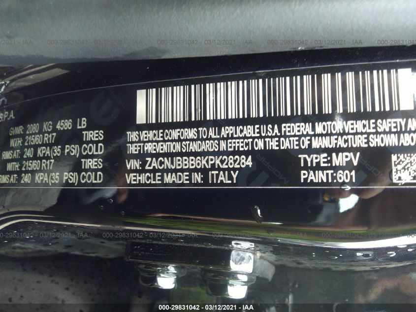 2019 JEEP RENEGADE LATITUDE ZACNJBBB6KPK28284