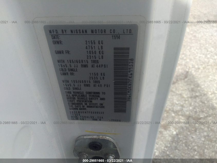 2015 NISSAN NV200 S 3N6CM0KN7FK699538