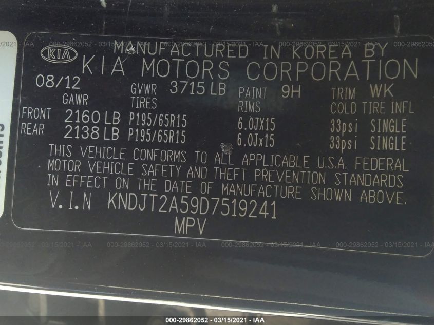 2013 KIA SOUL BASE KNDJT2A59D7519241
