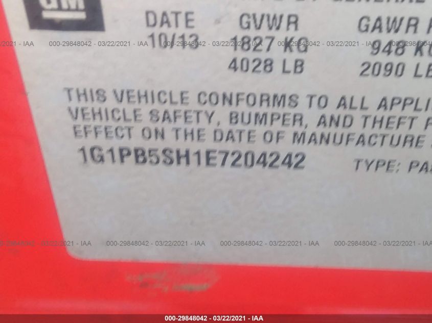 2014 CHEVROLET CRUZE LS 1G1PB5SH1E7204242