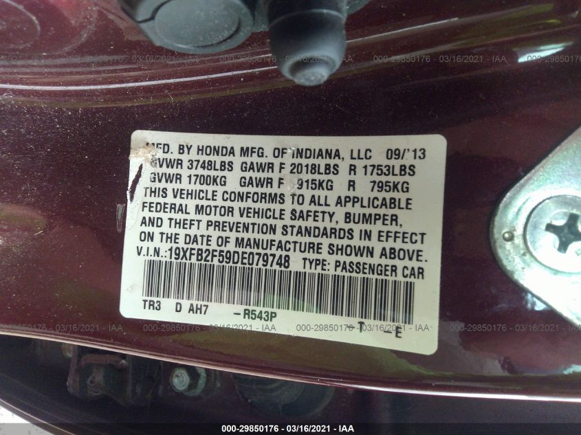 2013 HONDA CIVIC SDN LX 19XFB2F59DE079748