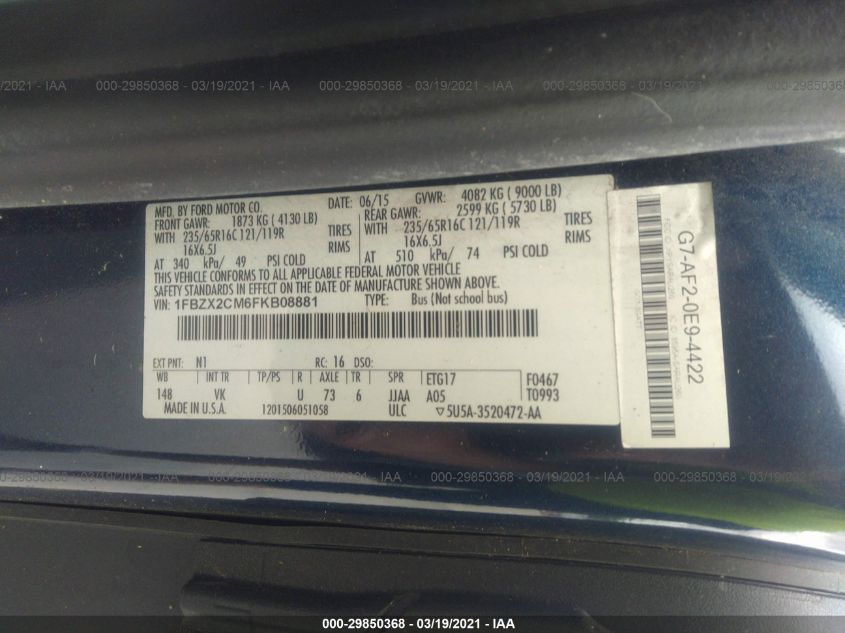 2015 FORD TRANSIT WAGON XL/XLT 1FBZX2CM6FKB08881