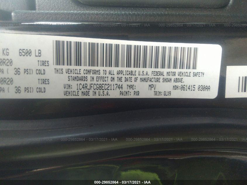 2014 JEEP GRAND CHEROKEE OVERLAND 1C4RJFCG8EC211744