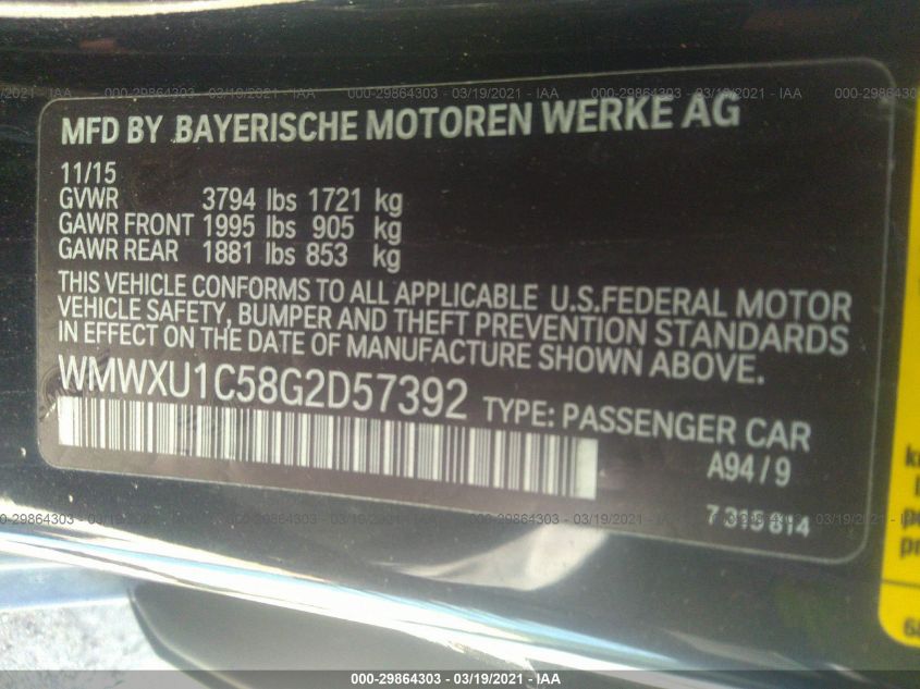 2016 MINI COOPER HARDTOP 4 DOOR WMWXU1C58G2D57392