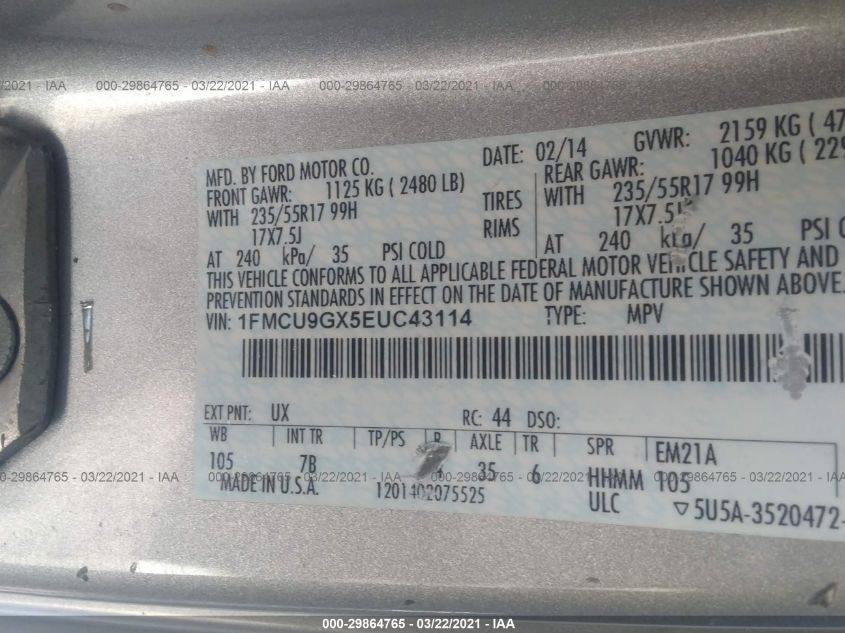 2014 FORD ESCAPE SE 1FMCU9GX5EUC43114