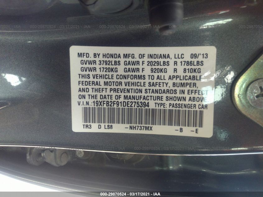 2013 HONDA CIVIC EX-L - 19XFB2F91DE275394