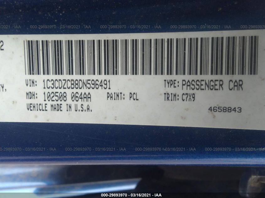 2013 DODGE AVENGER SXT 1C3CDZCB8DN596491
