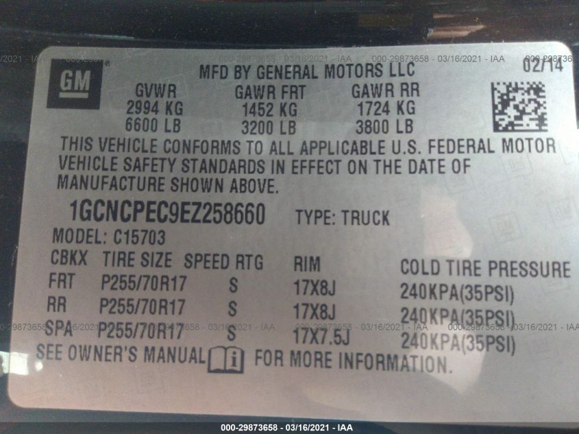 2014 CHEVROLET SILVERADO 1500 WORK TRUCK 1GCNCPEC9EZ258660