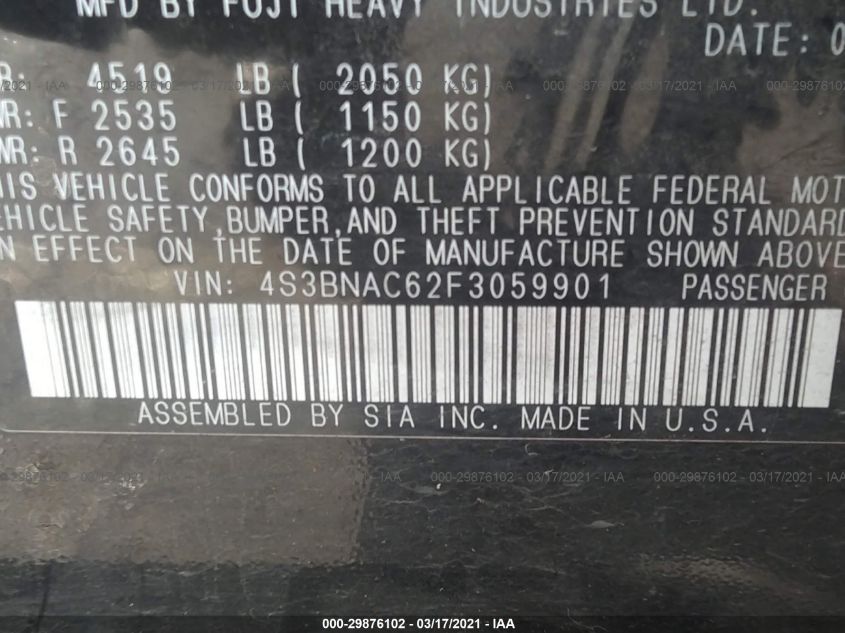 2015 SUBARU LEGACY 2.5I PREMIUM 4S3BNAC62F3059901