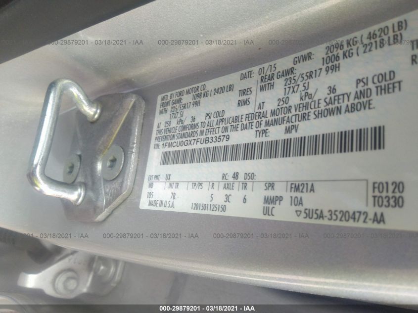 2015 FORD ESCAPE SE 1FMCU0GX7FUB33579