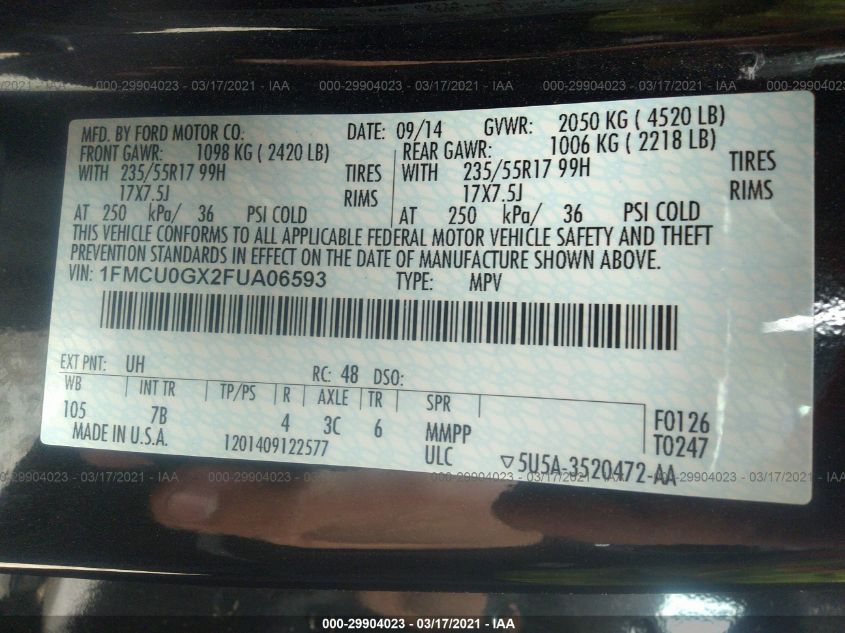 2015 FORD ESCAPE SE 1FMCU0GX2FUA06593