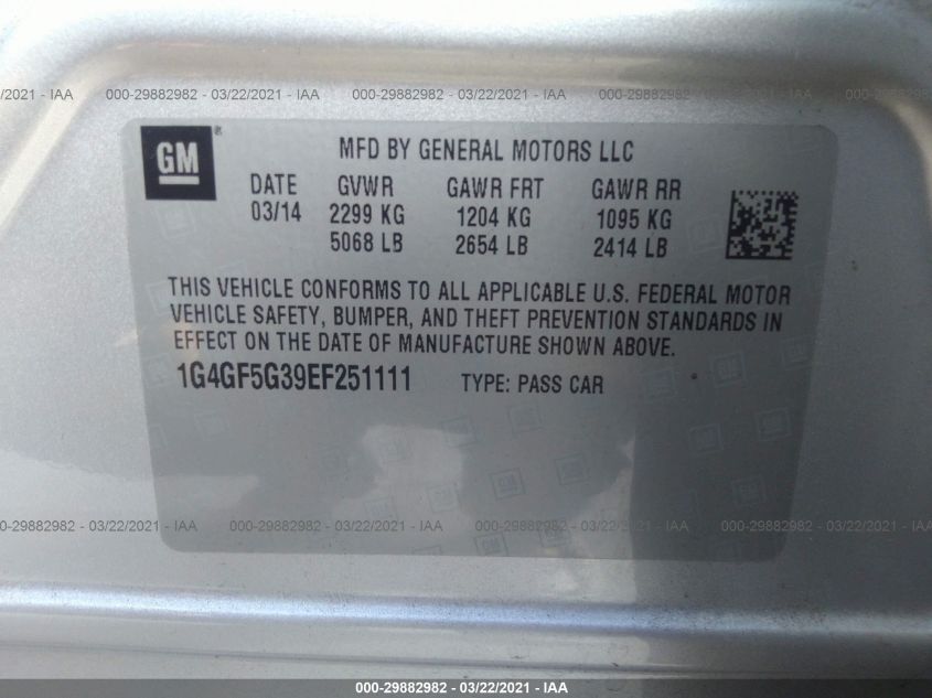 2014 BUICK LACROSSE PREMIUM II 1G4GF5G39EF251111