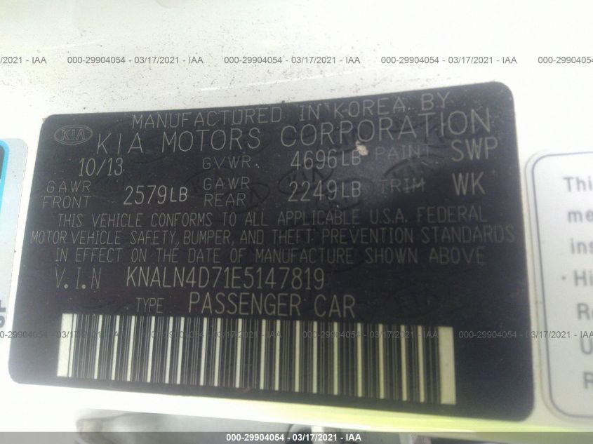 2014 KIA CADENZA LIMITED KNALN4D71E5147819