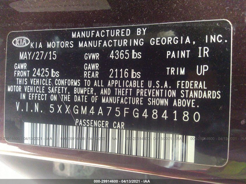 2015 KIA OPTIMA LX 5XXGM4A75FG484180
