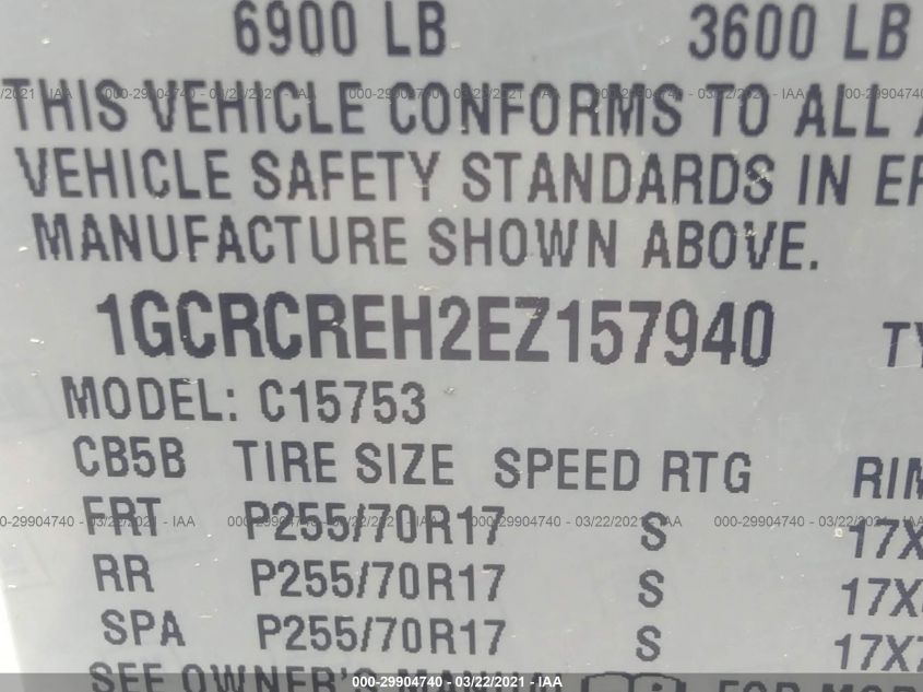 2014 CHEVROLET SILVERADO 1500 LT 1GCRCREH2EZ157940