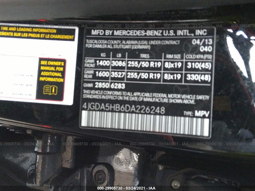 2013 MERCEDES-BENZ M-CLASS ML 350 4JGDA5HB6DA226248