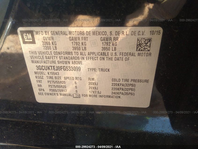 2015 CHEVROLET SILVERADO 1500 HIGH COUNTRY 3GCUKTEJ8FG533099
