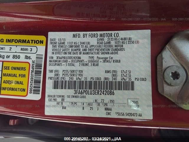 2014 FORD FUSION SE HYBRID 3FA6P0LU3ER242086
