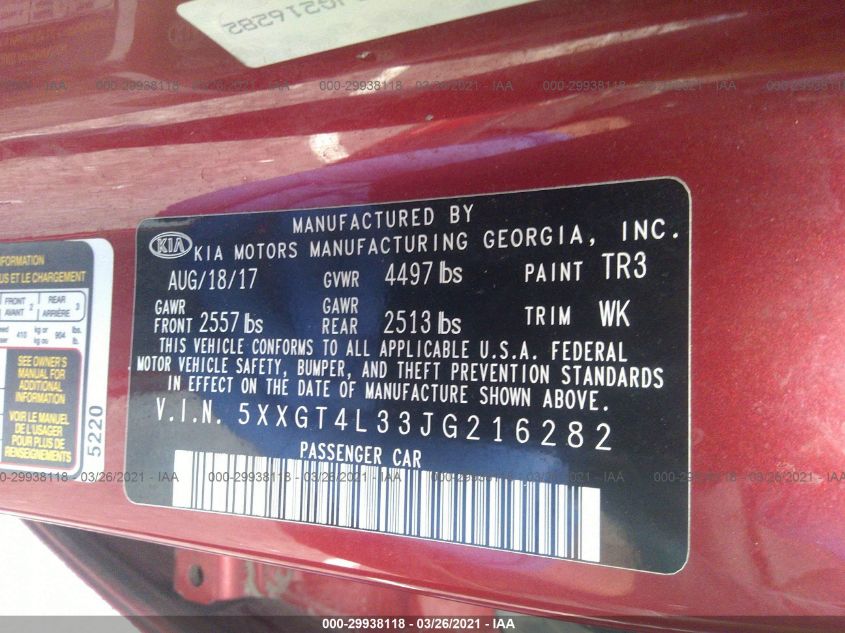 2018 KIA OPTIMA S 5XXGT4L33JG216282