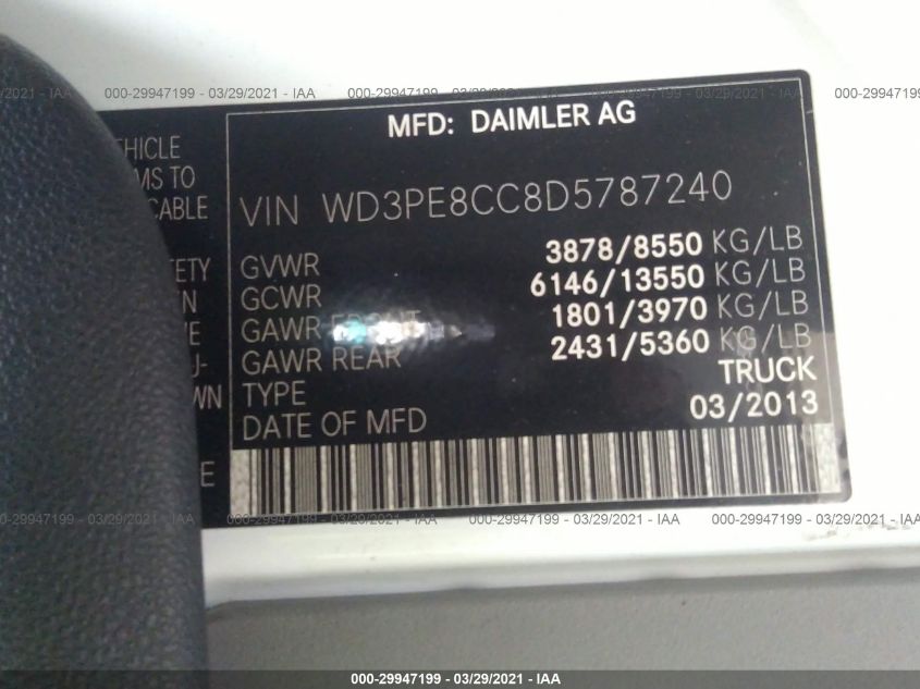 2013 MERCEDES-BENZ SPRINTER CARGO VANS WD3PE8CC8D5787240