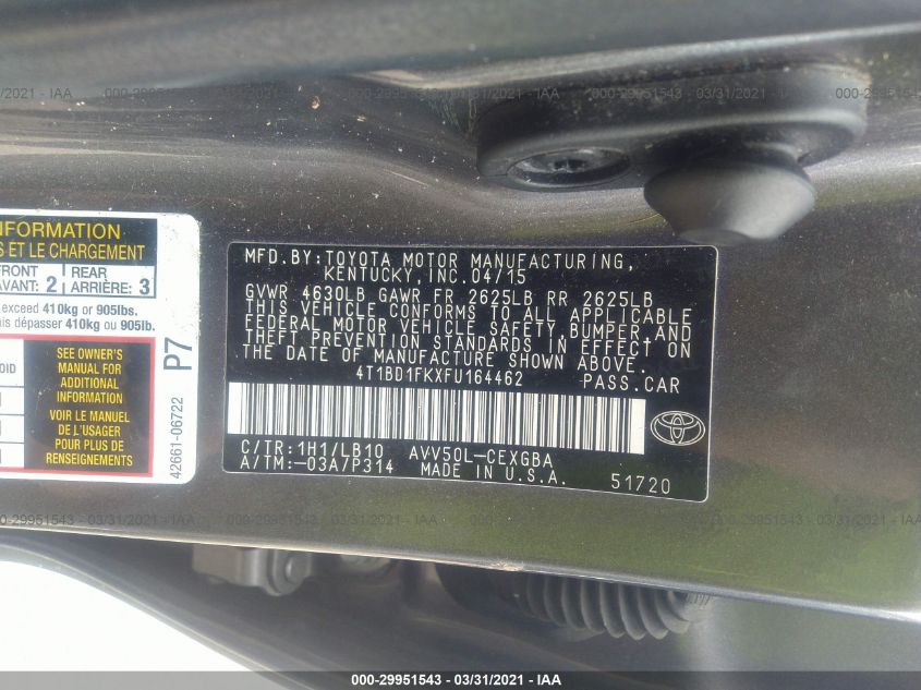 2015 TOYOTA CAMRY HYBRID LE/XLE/SE 4T1BD1FKXFU164462