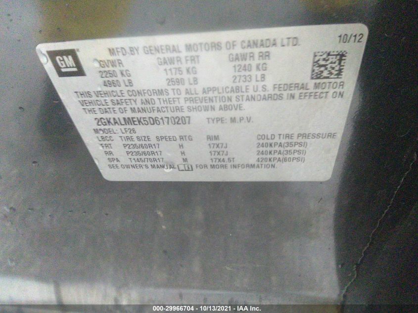 2013 GMC TERRAIN SLE 2GKALMEK5D6170207