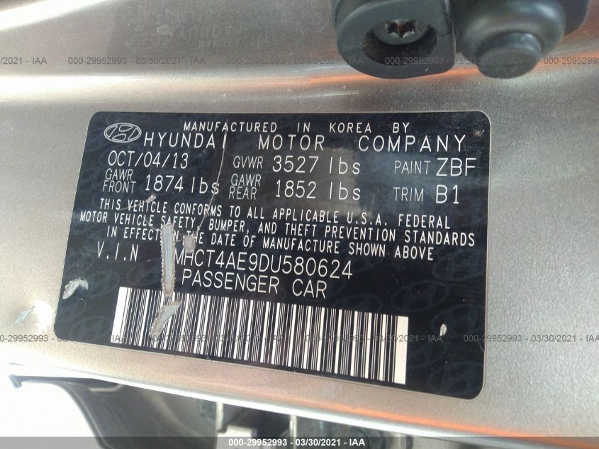 2013 HYUNDAI ACCENT GLS KMHCT4AE9DU580624