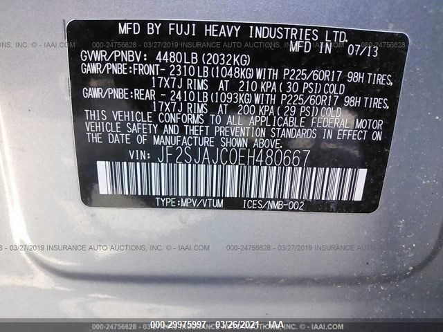 2014 SUBARU FORESTER 2.5I LIMITED JF2SJAJC0EH480667