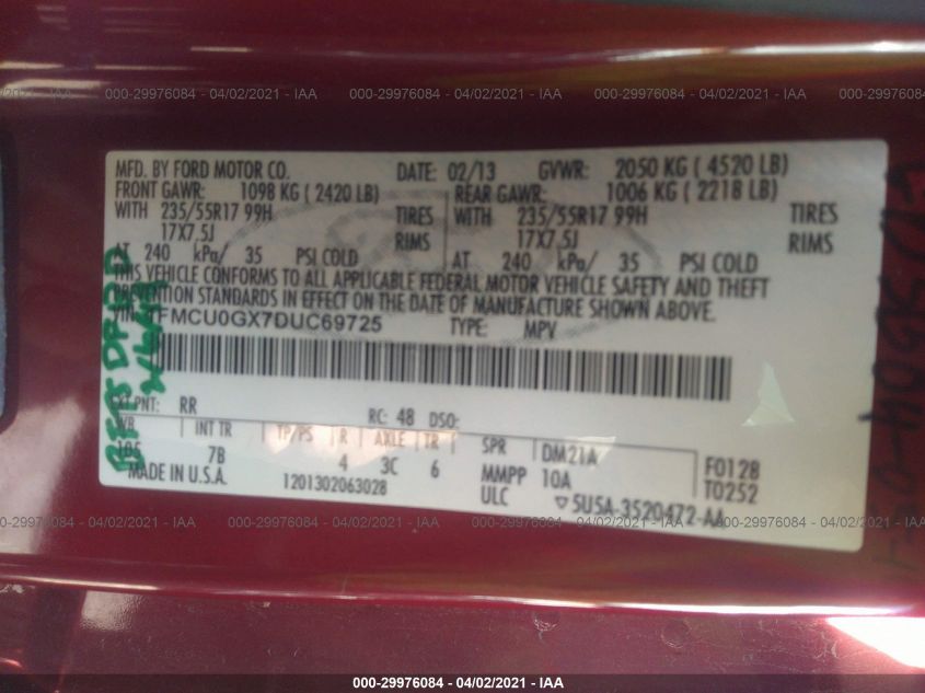 2013 FORD ESCAPE SE 1FMCU0GX7DUC69725