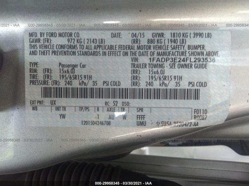 2015 FORD FOCUS S 1FADP3E24FL293536