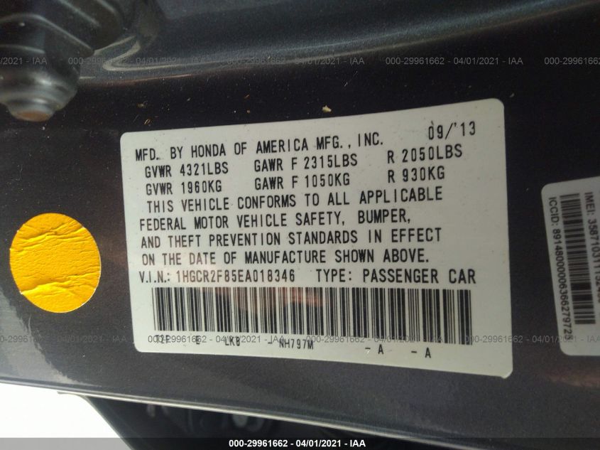 2014 HONDA ACCORD EX-L - 1HGCR2F85EA018346