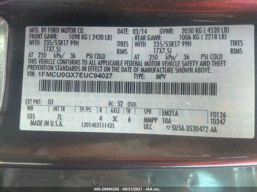 2014 FORD ESCAPE SE 1FMCU0GX7EUC94027