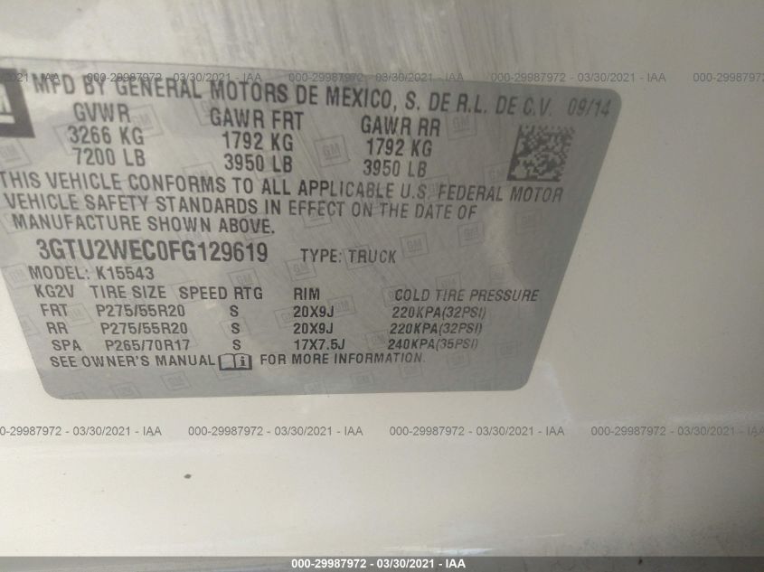 2015 GMC SIERRA 1500 DENALI 3GTU2WEC0FG129619