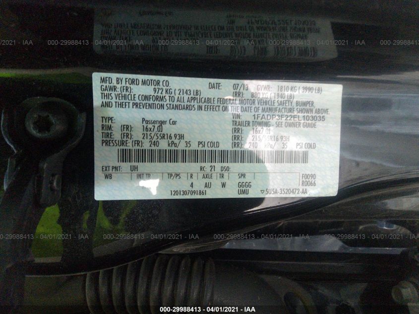 2014 FORD FOCUS SE 1FADP3F22EL103035