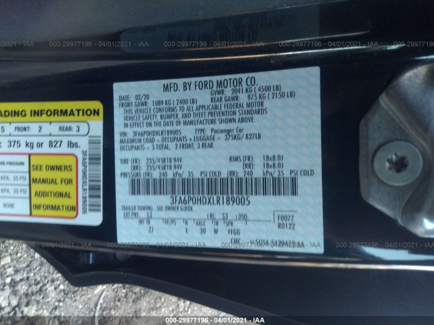 3FA6P0HDXLR189005 Ford Fusion 2020. Фото: 8