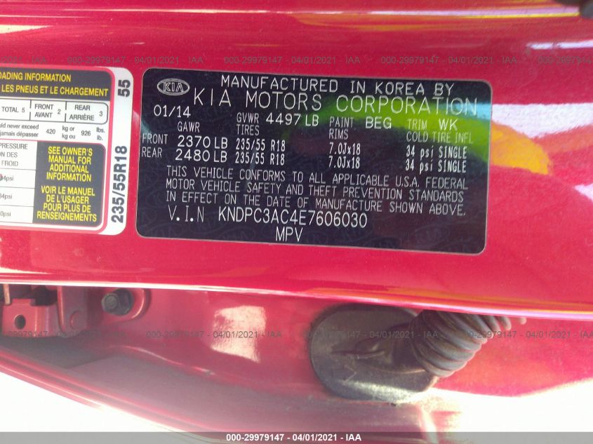 2014 KIA SPORTAGE EX KNDPC3AC4E7606030