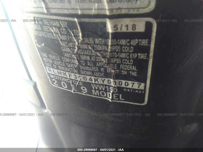 2019 HONDA WW150 RLHKF3004KY000077