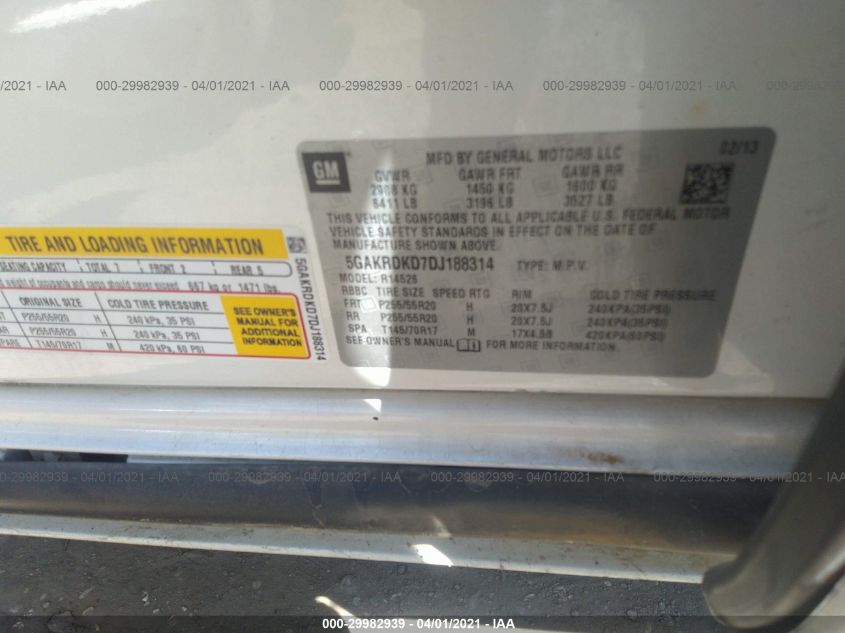 2013 BUICK ENCLAVE PREMIUM 5GAKRDKD7DJ188314